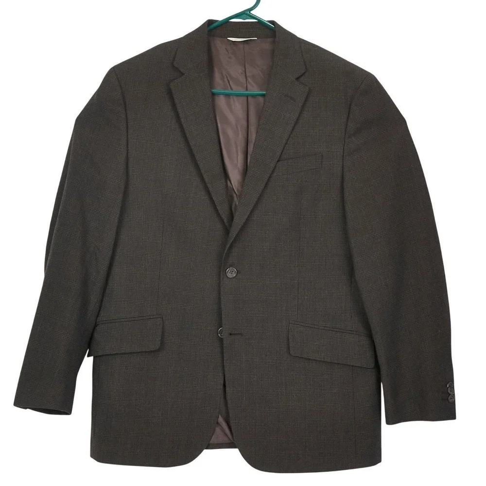 Banana Republic Vintage Men's 44R Brown Plaid Blazer Wool/Cotton‎ Sport Coat